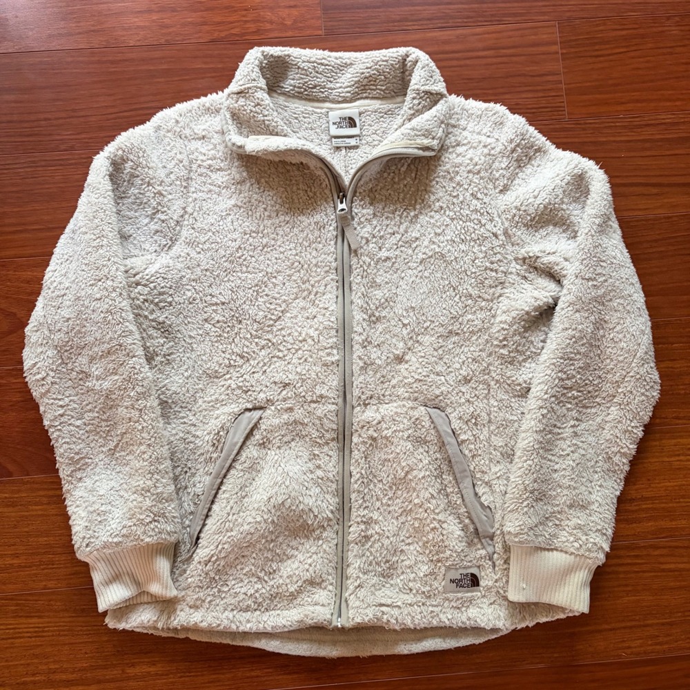 The North Face Womens Fleece Jacket Size M Cream Sherpa Full Zip Gorpcore